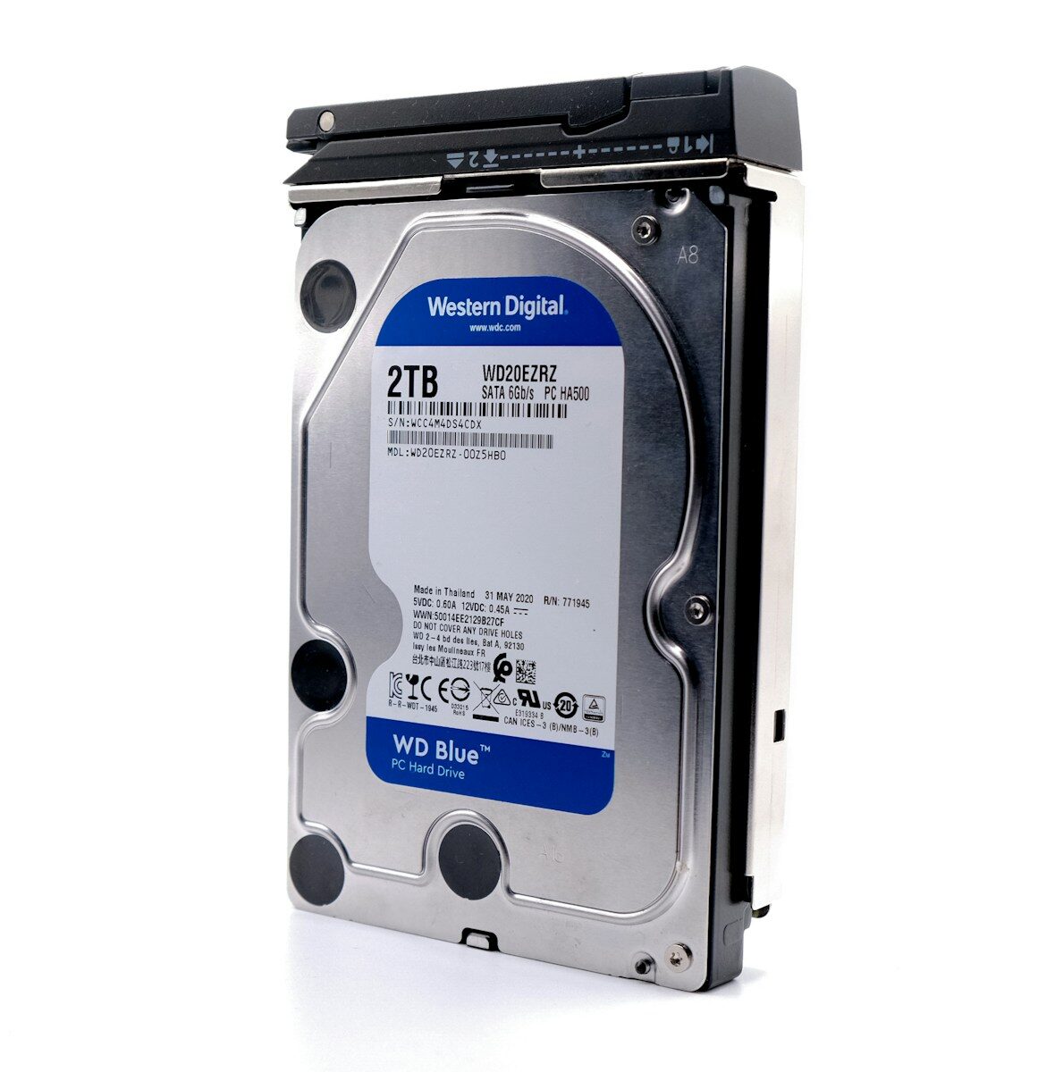 a hard drive is shown on a white surface